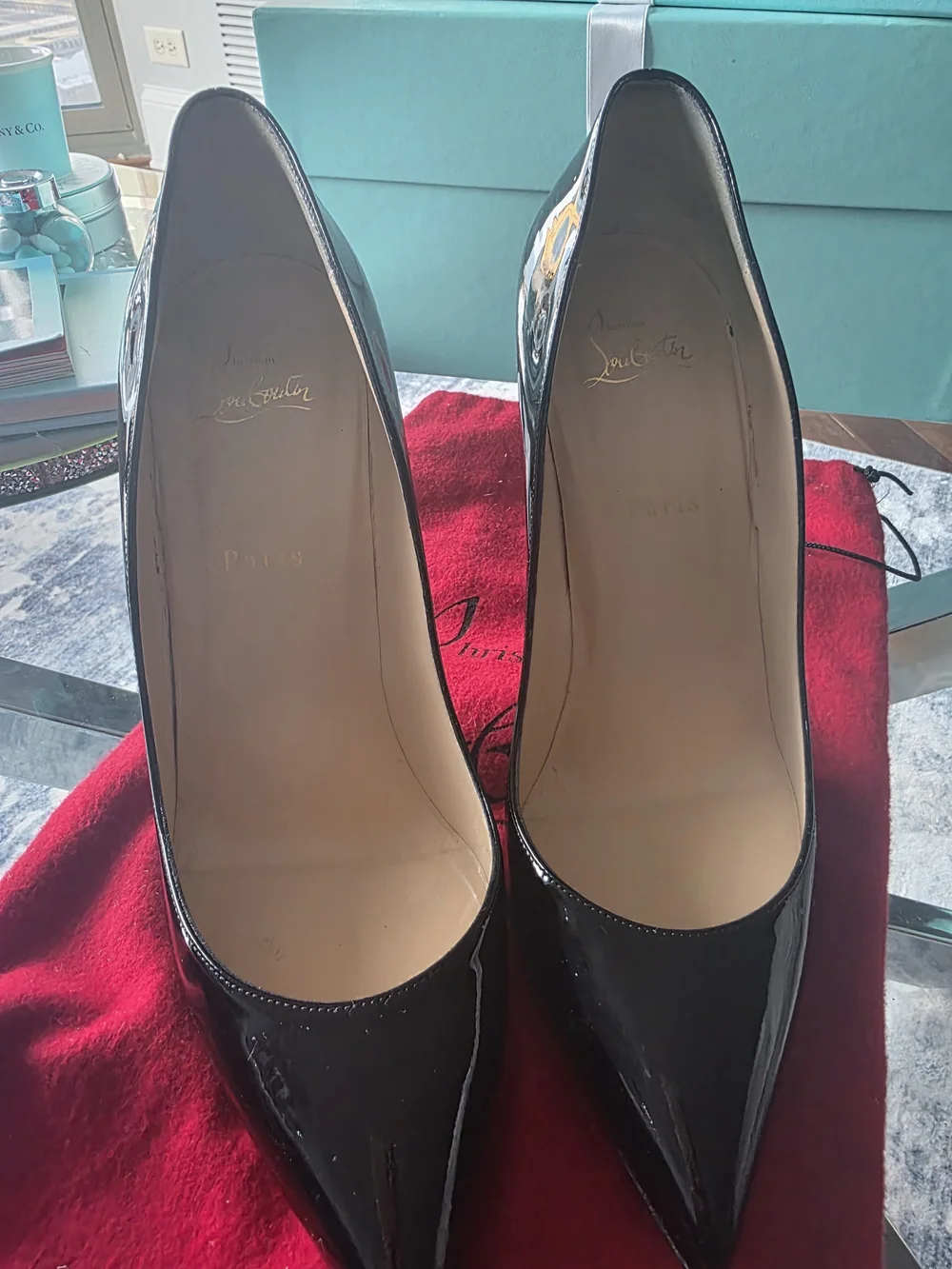 Christian Louboutin So Kate Patent Black Heels Pumps Stiletto 41.5